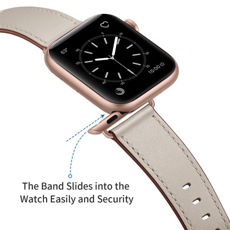 OUHENG Leather Bands Compatible with Apple Watch Band 49mm/46mm/45mm/44mm/42mm, Genuine Leather Strap for iWatch Series 11/10/9/8/7/6/5/4/3/2/1 & Ultra 3/2/1 & SE3 SE2 SE, Ivory White/Rose Gold - Image 4